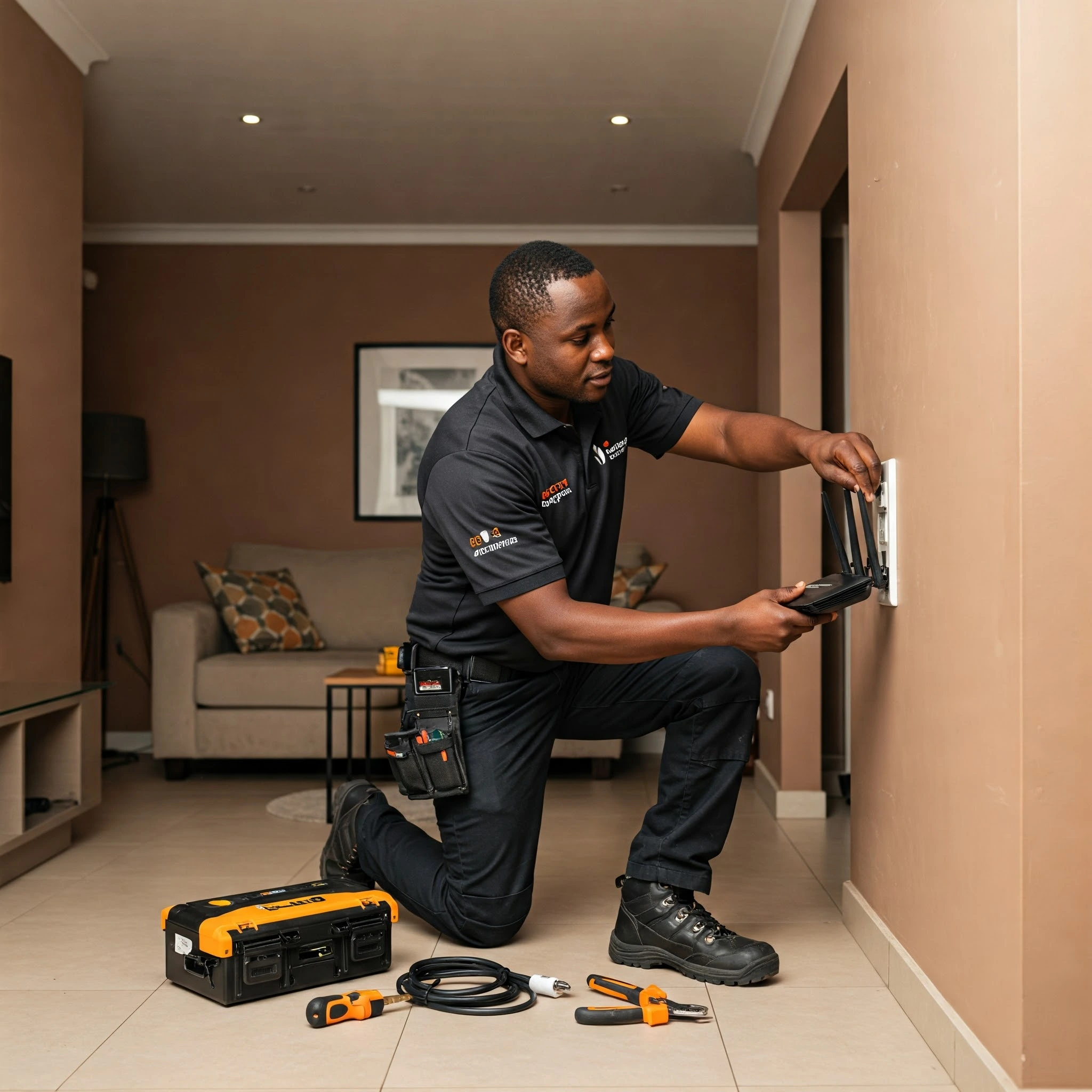 Technician installing router